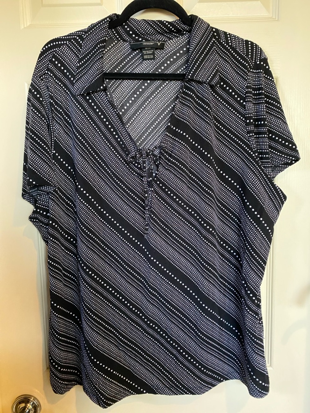 Venezia Black & White Diagonal Dot Tie-Neck Blouse